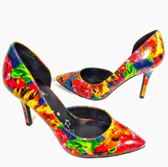 Sold Brash multicolor floral D'Orsay heels - Picture 1 of 5